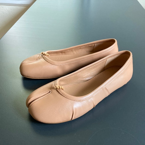 Tabi Split Toe Ballet Faux Leather Flat Shoes Apricot Tan Beige 39 38.5 8.5 9 - Picture 6 of 12